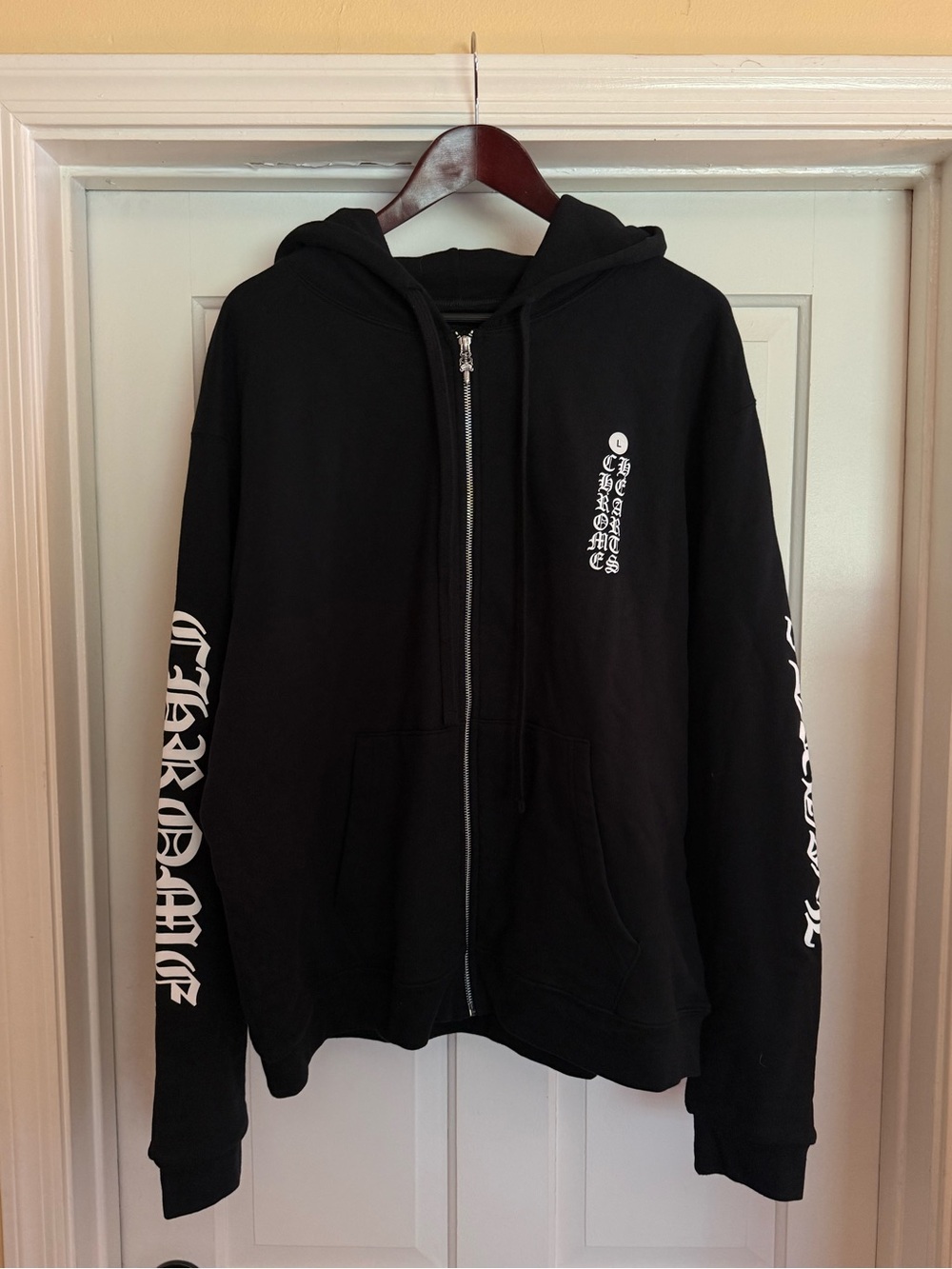 Chrome Hearts Black Zip Hoodie with White Gothic Script